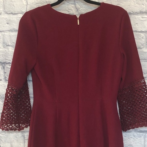 Karl Lagerfeld Wine Red Eyelet Detailed Lined Sheath Dress - Picture 8 of 13